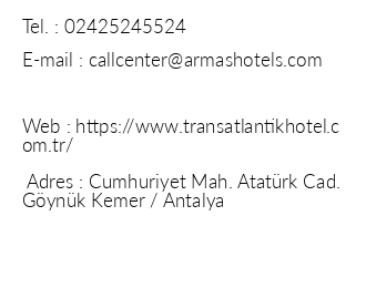 Trans Atlantik Hotel iletiim bilgileri